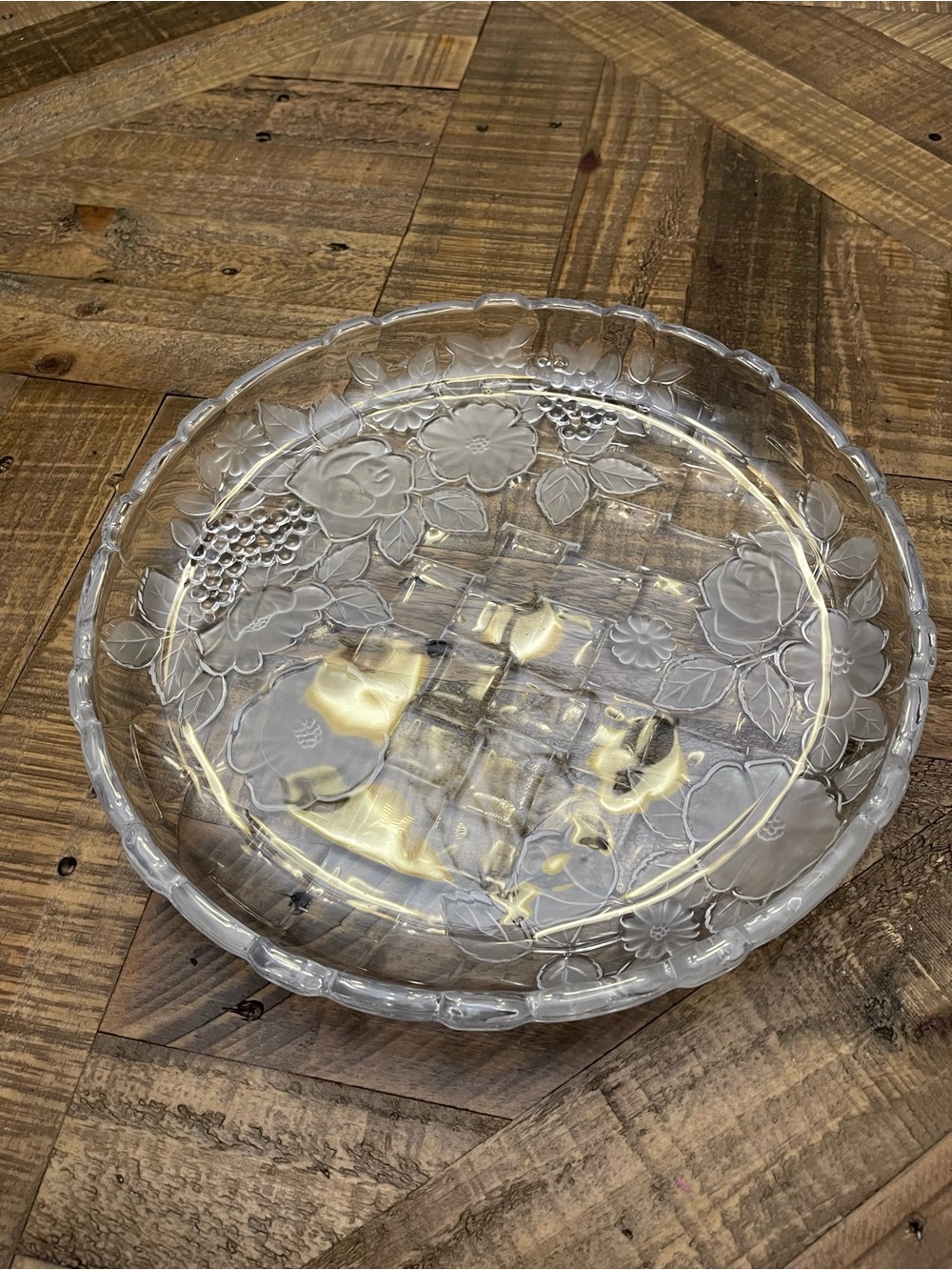 Vintage Napoli Pattern Clear & Frosted  12.5" Round Serving Platter